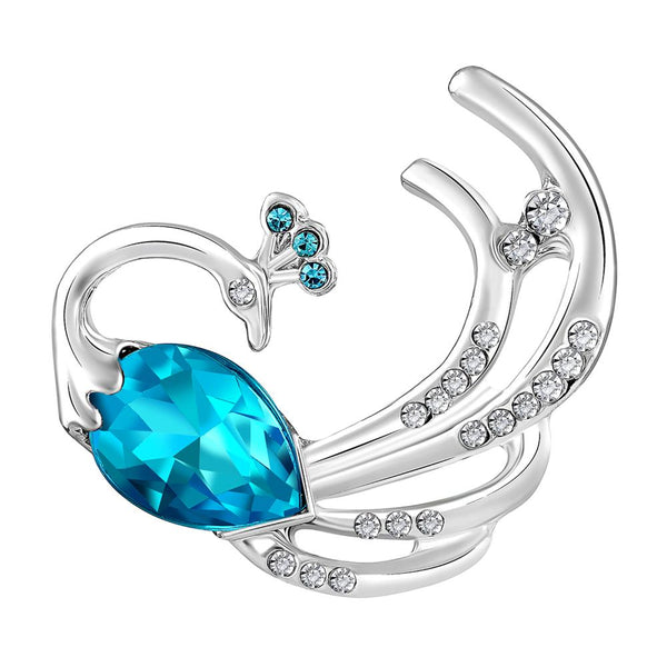 Mahi Aqua Blue Crystal Swooning Peacock Shaped Brooch / Saree Pin for Women (BP1101116RAblu)