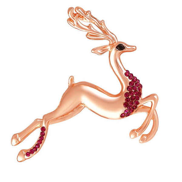 Mahi Rose Gold Plated Pink Crystal Running Deer Shape Wedding Brooch / Saree Pin for Women (BP1101117ZPin)