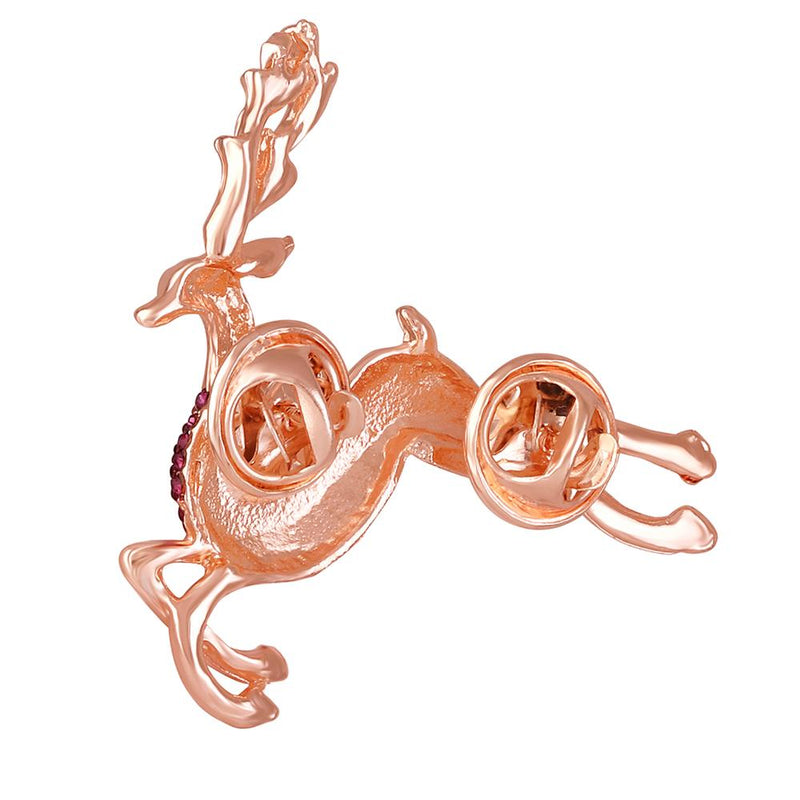 Mahi Rose Gold Plated Pink Crystal Running Deer Shape Wedding Brooch / Saree Pin for Women (BP1101117ZPin)