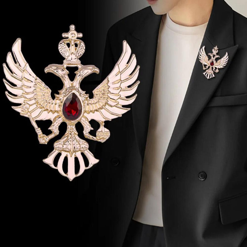 Mahi Dual Head Eagle Shaped Maroon Crystal Lapel Pin Shirt Brooch for Men (BP1101130ZMar)