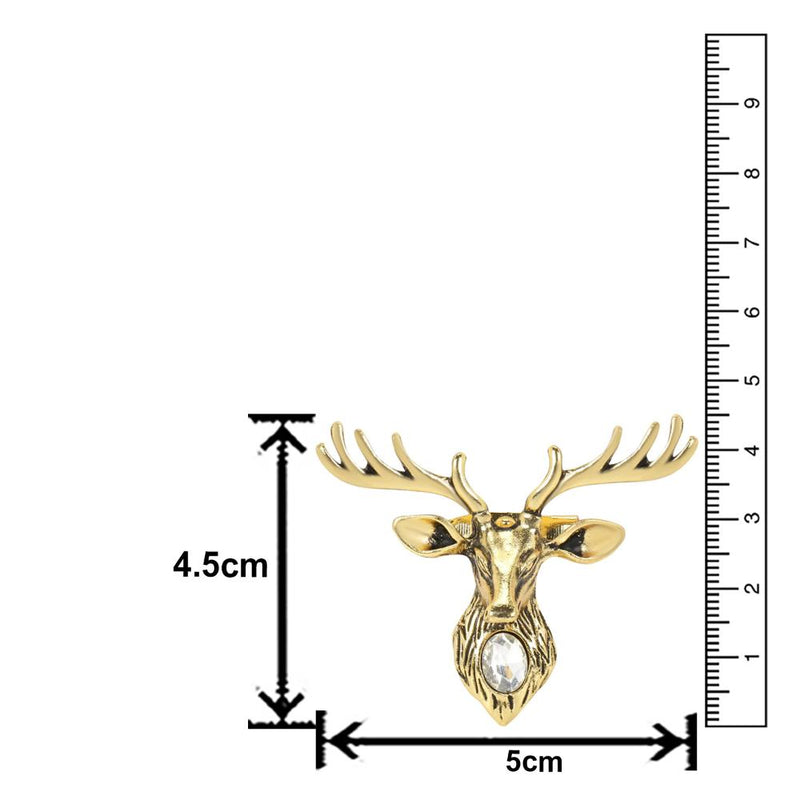 Mahi Gold Plated Classic Deer-Shaped Wedding Lapel Pin / Brooch with Crystal for Men (BP1101132GWhi)