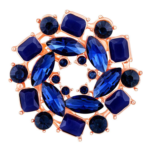 Mahi Rosegold Plated Brilliant Vintage Sapphire Blue Crystals Saree Pin / Wedding Brooch for Women (BP1101133ZBlu)
