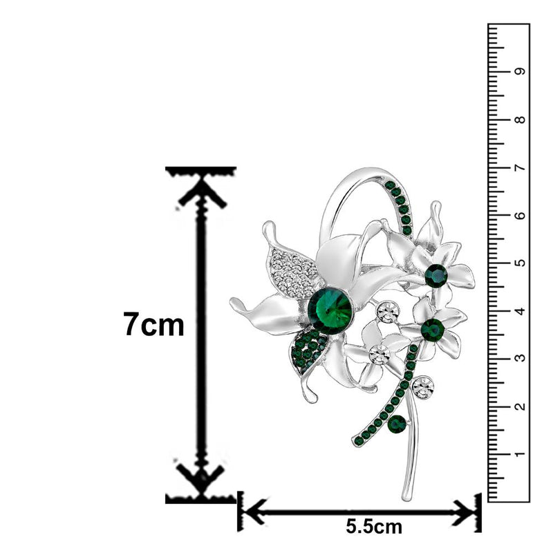 Mahi Rhodium Plated Green and White Crystals Cute Deer-Shaped Saree Pin / Wedding Brooch for Women (BP1101134RGre)