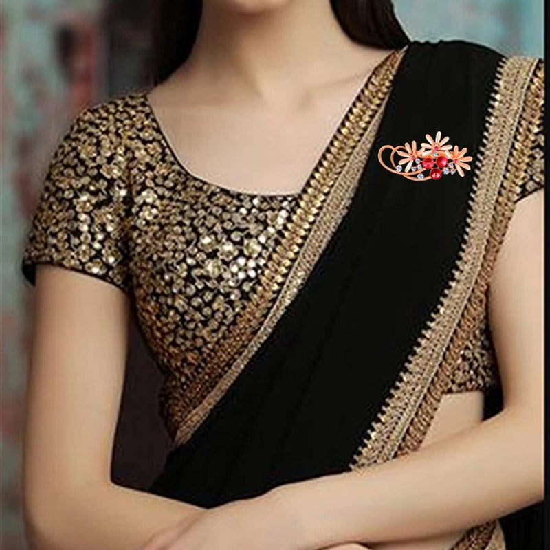 Mahi Rosegold Plated Floral Shaped Crystal Studded Saree Pin / Wedding Brooch for Women (BP1101138ZPin)