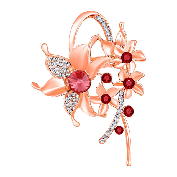 Mahi Rosegold Plated Floral Shaped Crystal Studded Saree Pin / Wedding Brooch for Women (BP1101139ZPin)