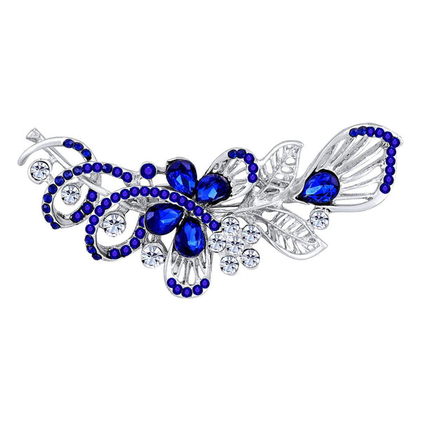 Mahi Rhodium Plated Brilliant Sapphire Blue Crystals Saree Pin / Wedding Brooch for Women (BP1101141RBlu)