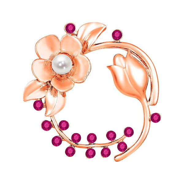 Mahi Rosegold Plated Floral Shaped Crystal Studded Saree Pin / Wedding Brooch for Women (BP1101143ZPin)