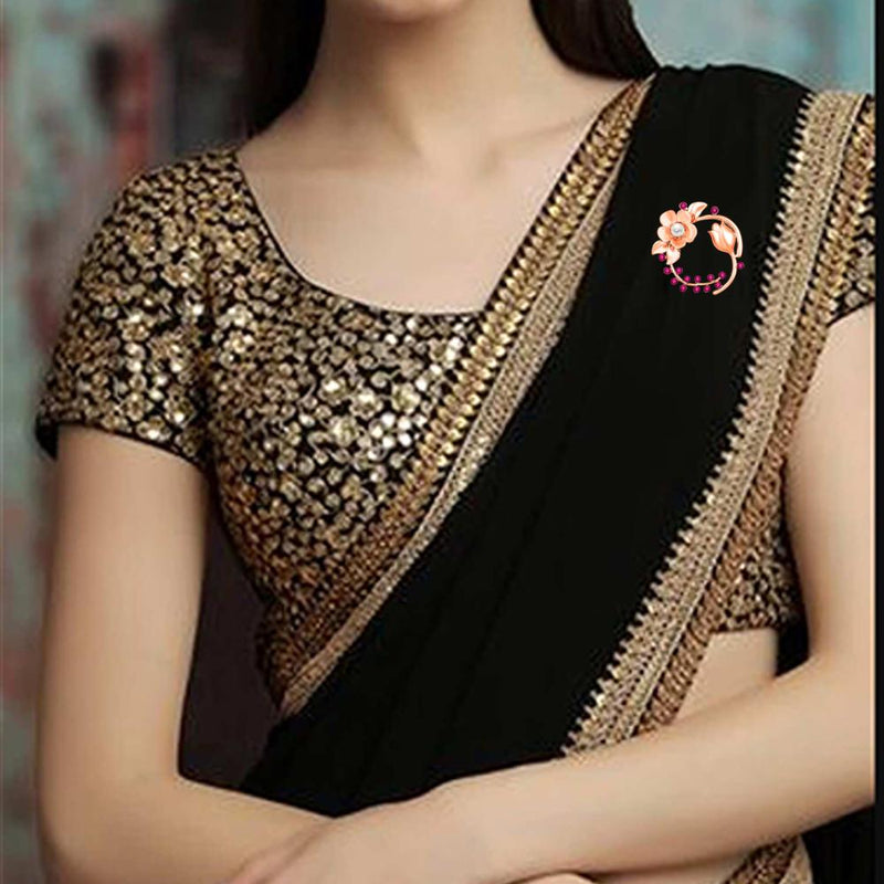 Mahi Rosegold Plated Floral Shaped Crystal Studded Saree Pin / Wedding Brooch for Women (BP1101143ZPin)