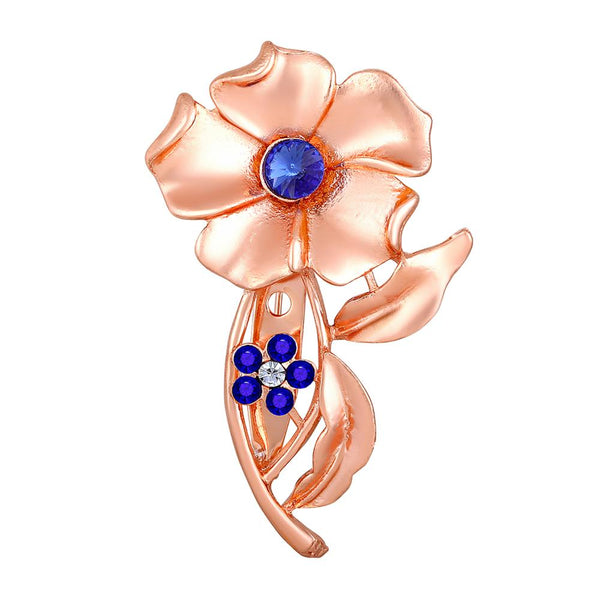 Mahi Rosegold Plated Dual Floral Shaped with Blue Crystals Saree Pin / Wedding Brooch for Women (BP1101144ZBlu)
