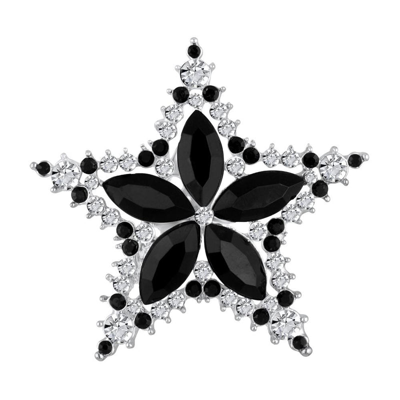 Mahi Black and White Shiny Crystals Studded Twinkling Star Brooch Saree Pin for Women (BP1101175RBla)