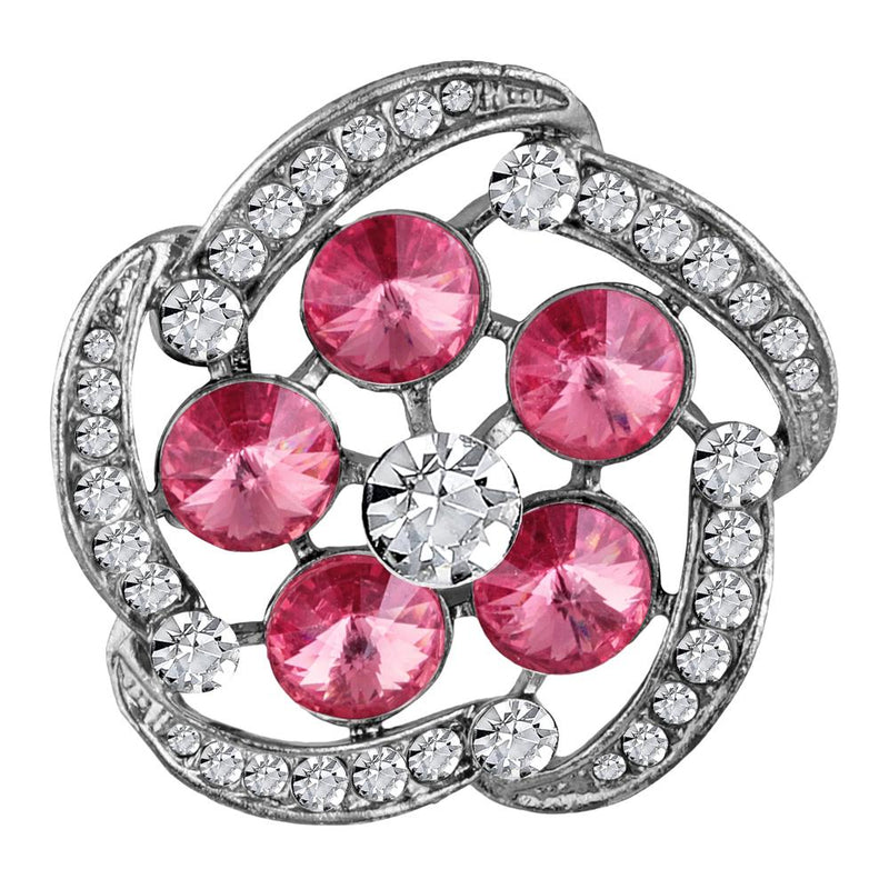 Mahi Rhodium Plated Pink and White Crystal Studded Saree Pin Brooch for Women (BP1101178RPin)