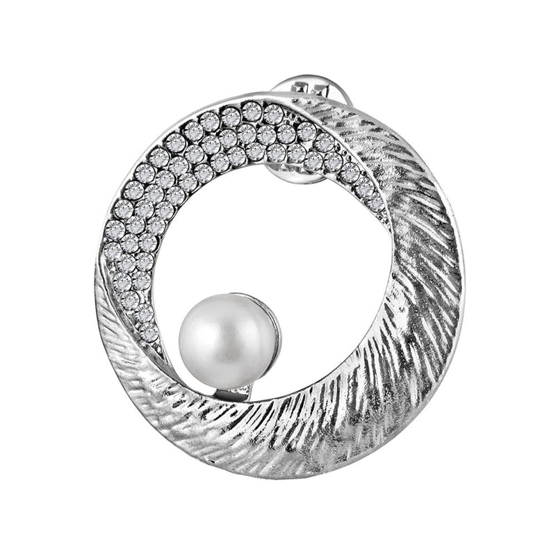 Mahi Rhodium Plated Studded Crystals and Artificial Pearl Saree Pin Brooch for Women (BP1101179RWhi)