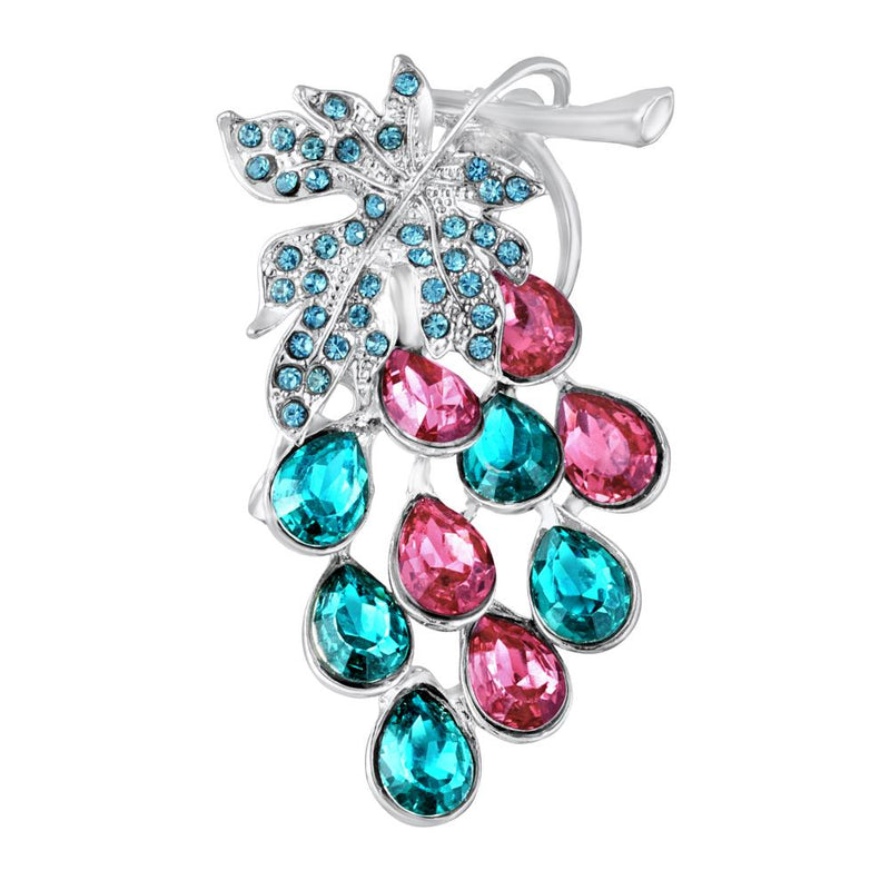 Mahi Blue and Pink Crystals Vintage Leaf Saree Pin Brooch for Women (BP1101181RBluPin)