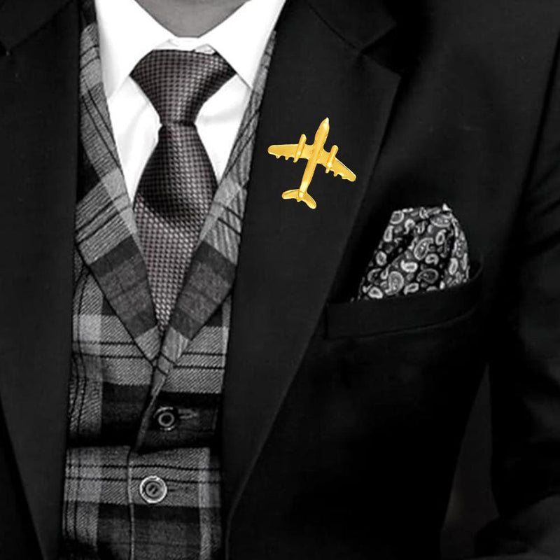 Mahi Small Aeroplane Shape Lapel Pin Brooch with Gold Plating for Men (BP1101183G)