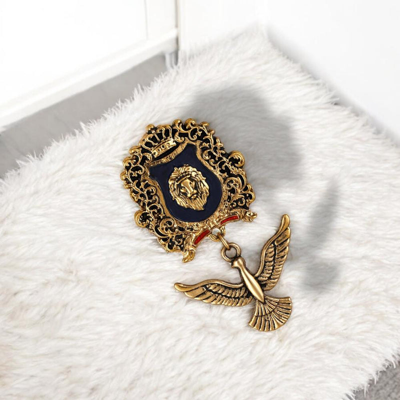 Mahi Lion Face Design & Bird Shaped Meenakari Work Wedding Brooch for Men (BP1101184G)