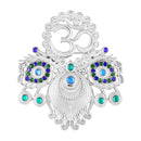 Mahi Om & Peacock-Feather-Shaped Rhodium Plated Crystal Studded Brooch Pin for Men (BP1101238R)
