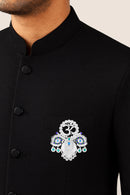 Mahi Om & Peacock-Feather-Shaped Rhodium Plated Crystal Studded Brooch Pin for Men (BP1101238R)