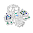 Mahi Om & Peacock-Feather-Shaped Rhodium Plated Crystal Studded Brooch Pin for Men (BP1101238R)