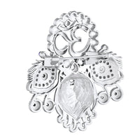 Mahi Om & Peacock-Feather-Shaped Rhodium Plated Crystal Studded Brooch Pin for Men (BP1101238R)