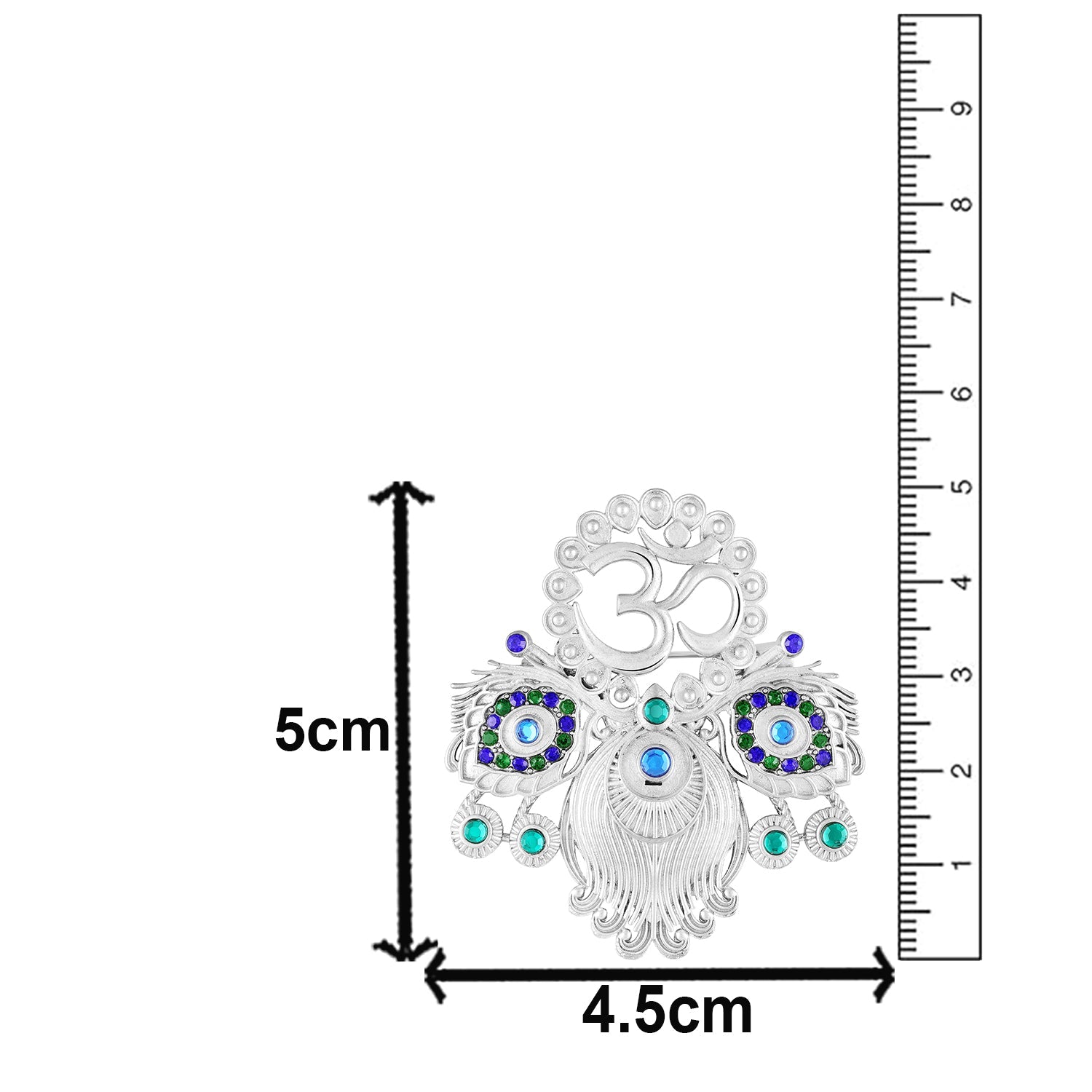 Mahi Om & Peacock-Feather-Shaped Rhodium Plated Crystal Studded Brooch Pin for Men (BP1101238R)