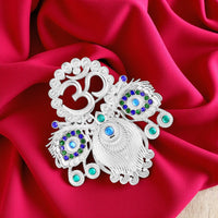 Mahi Om & Peacock-Feather-Shaped Rhodium Plated Crystal Studded Brooch Pin for Men (BP1101238R)