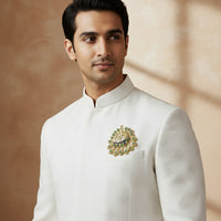 Mahi Om Peacock-Shaped Gold Plated Designer Brooch for Men & Women | Spiritual Peacock-Theme Pin with Blue & Green Crystals (BP1101239G)