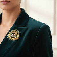 Mahi Om Peacock-Shaped Gold Plated Designer Brooch for Men & Women | Spiritual Peacock-Theme Pin with Blue & Green Crystals (BP1101239G)