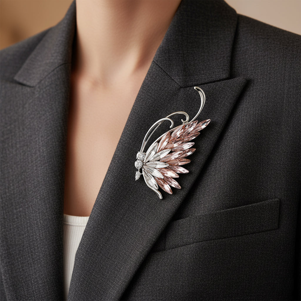 Mahi Elegant Crystal Butterfly-Wing -Shaped Brooch Corsage for Dress Suit Coat with Sparkling Rainbow Crystals for Women (BP1101240R)