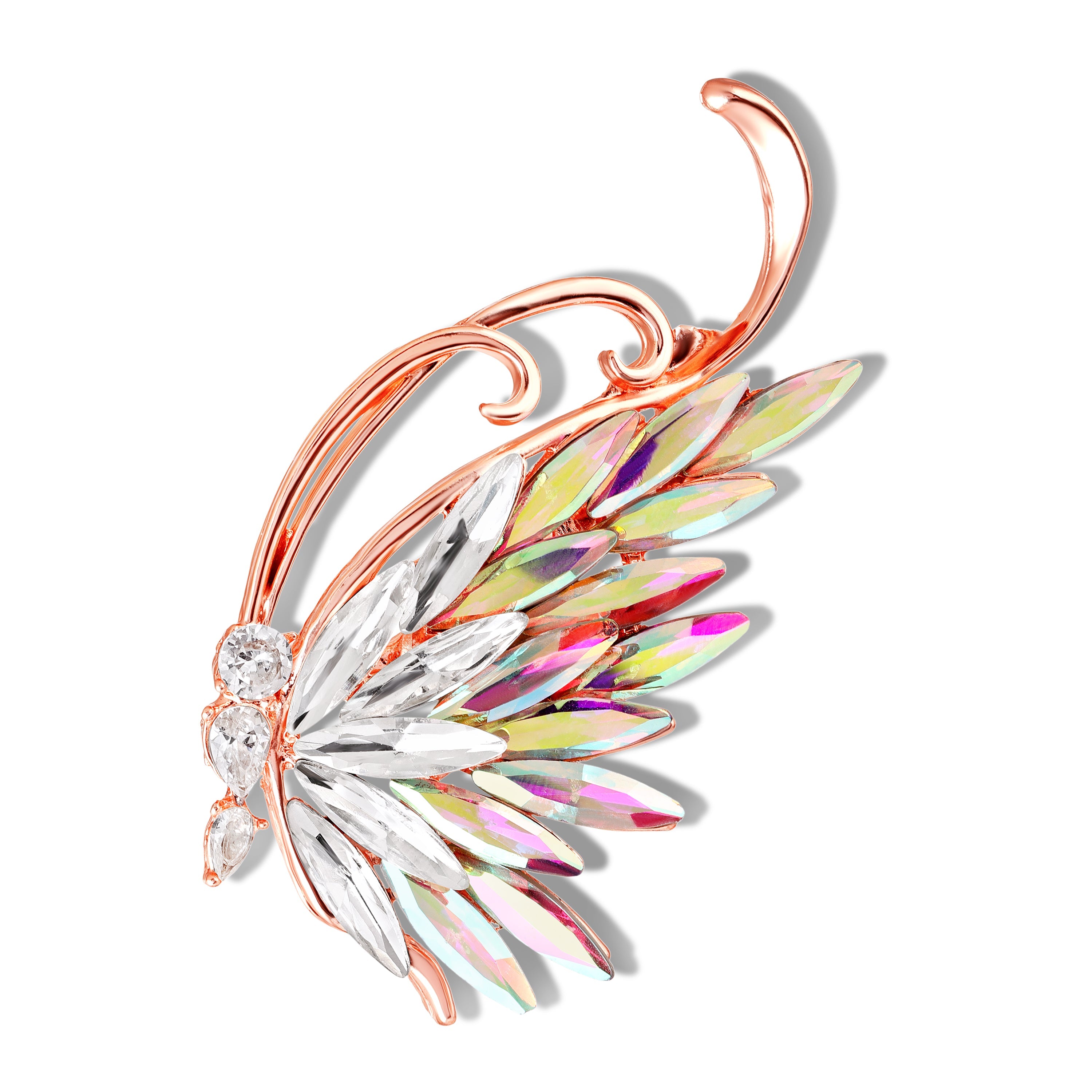 Mahi Elegant Crystal Butterfly-Wing -Shaped Brooch Corsage for Dress Suit Coat with Sparkling Rainbow Crystals for Women (BP1101241Z)