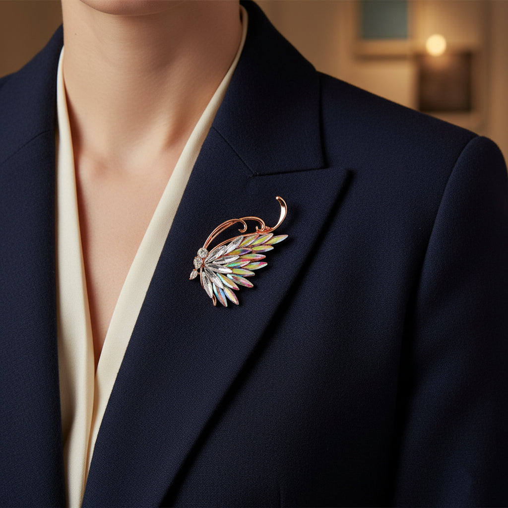 Mahi Elegant Crystal Butterfly-Wing -Shaped Brooch Corsage for Dress Suit Coat with Sparkling Rainbow Crystals for Women (BP1101241Z)