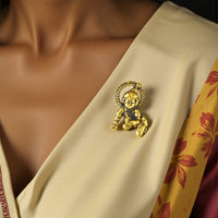 Mahi Ethnic Divine Bal Krishna Design Antique Gold-Plated Unisex Brooch Lapel for Saree, Kurta, Blazer, Sherwani & Puja Wear (BP1101246G)