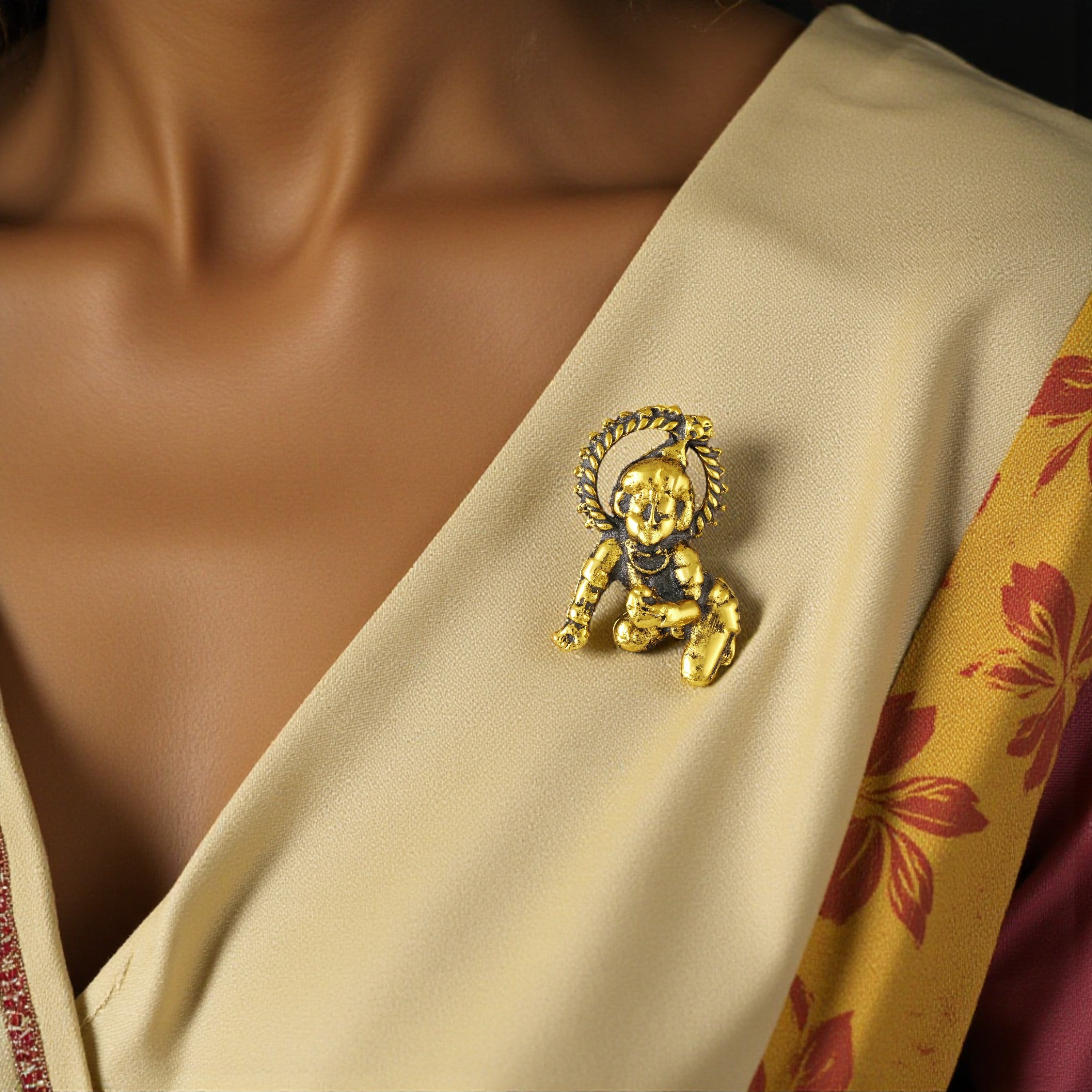 Mahi Ethnic Divine Bal Krishna Design Antique Gold-Plated Unisex Brooch Lapel for Saree, Kurta, Blazer, Sherwani & Puja Wear (BP1101246G)