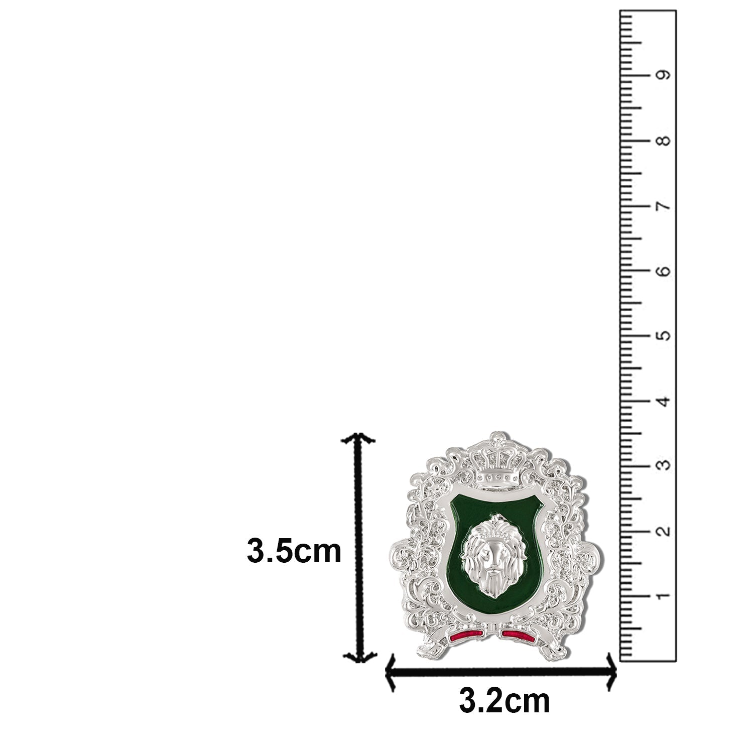 Mahi Royal Crest Lion-Head-Shaped Vintage Crown Emblem Green Enamel Designer Lapel Pin / Kurta Sherwani Brooch Pin for Men (BP1101249RGre)