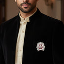 Mahi Royal Crest Lion-Head-Shaped Vintage Crown Emblem Maroon Enamel Designer Lapel Pin / Kurta Sherwani Brooch Pin for Men (BP1101250RMar)