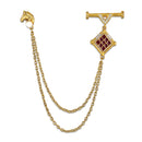 Mahi Gold-Tone Horse-Head-Shaped Dual Layer Chain / Kurta Sherwani Wedding Brooch for Men with Maroon Enamel & Crystal Accent (BP1101253GMar)