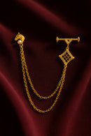 Mahi Gold-Tone Horse-Head-Shaped Dual Layer Chain / Kurta Sherwani Wedding Brooch for Men with Maroon Enamel & Crystal Accent (BP1101253GMar)