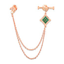 Mahi Rose Gold-Tone Horse-Head-Shaped Dual Layer Chain / Kurta Sherwani Wedding Brooch for Men with Green Enamel & Crystal Accent (BP1101254ZGre)