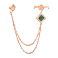 Mahi Rose Gold-Tone Horse-Head-Shaped Dual Layer Chain / Kurta Sherwani Wedding Brooch for Men with Green Enamel & Crystal Accent (BP1101254ZGre)