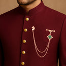Mahi Rose Gold-Tone Horse-Head-Shaped Dual Layer Chain / Kurta Sherwani Wedding Brooch for Men with Green Enamel & Crystal Accent (BP1101254ZGre)