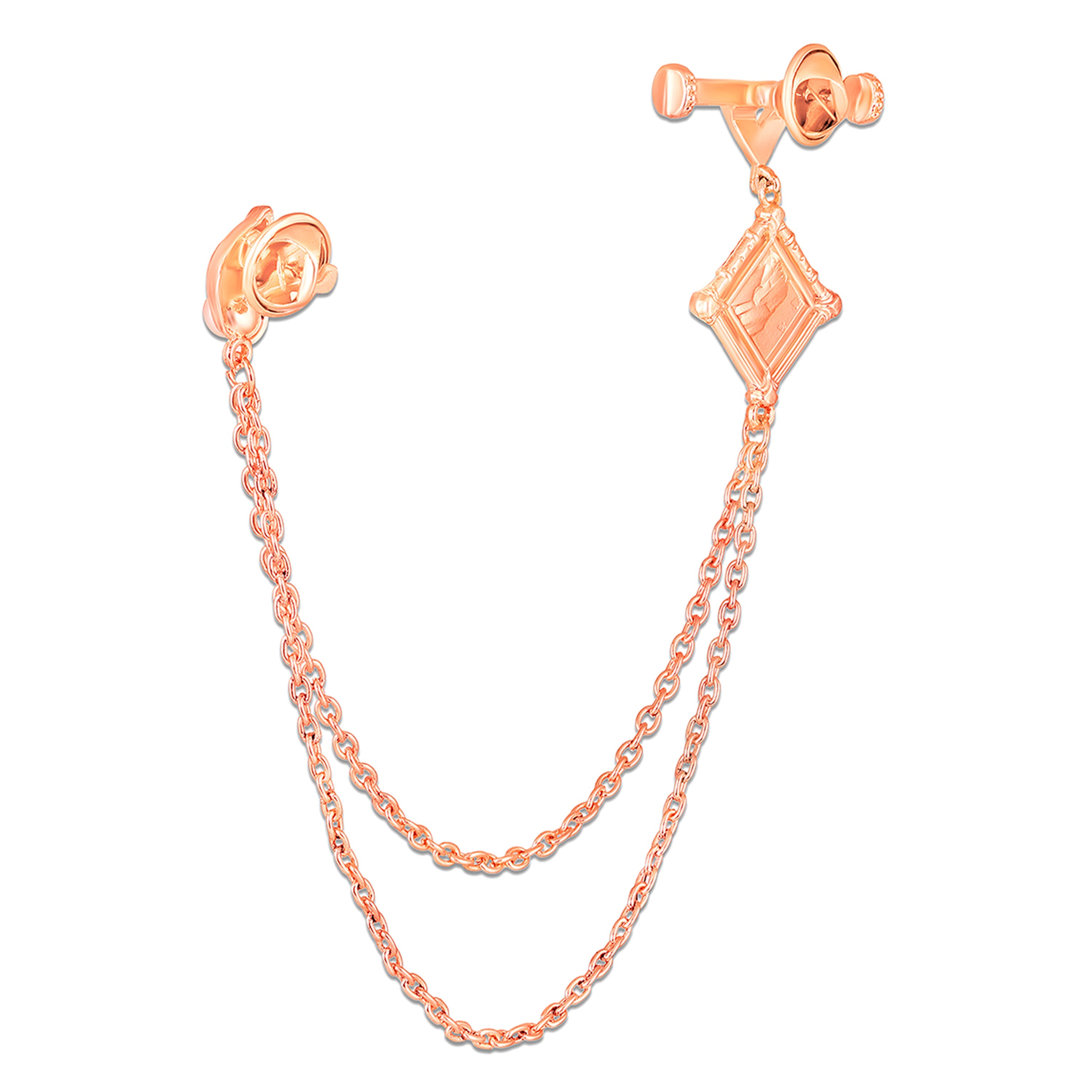 Mahi Rose Gold-Tone Horse-Head-Shaped Dual Layer Chain / Kurta Sherwani Wedding Brooch for Men with Green Enamel & Crystal Accent (BP1101254ZGre)