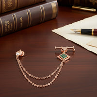 Mahi Rose Gold-Tone Horse-Head-Shaped Dual Layer Chain / Kurta Sherwani Wedding Brooch for Men with Green Enamel & Crystal Accent (BP1101254ZGre)