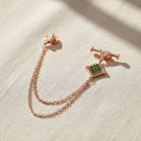 Mahi Rose Gold-Tone Horse-Head-Shaped Dual Layer Chain / Kurta Sherwani Wedding Brooch for Men with Green Enamel & Crystal Accent (BP1101254ZGre)