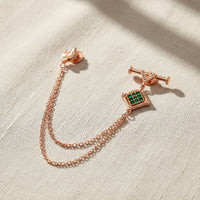 Mahi Rose Gold-Tone Horse-Head-Shaped Dual Layer Chain / Kurta Sherwani Wedding Brooch for Men with Green Enamel & Crystal Accent (BP1101254ZGre)