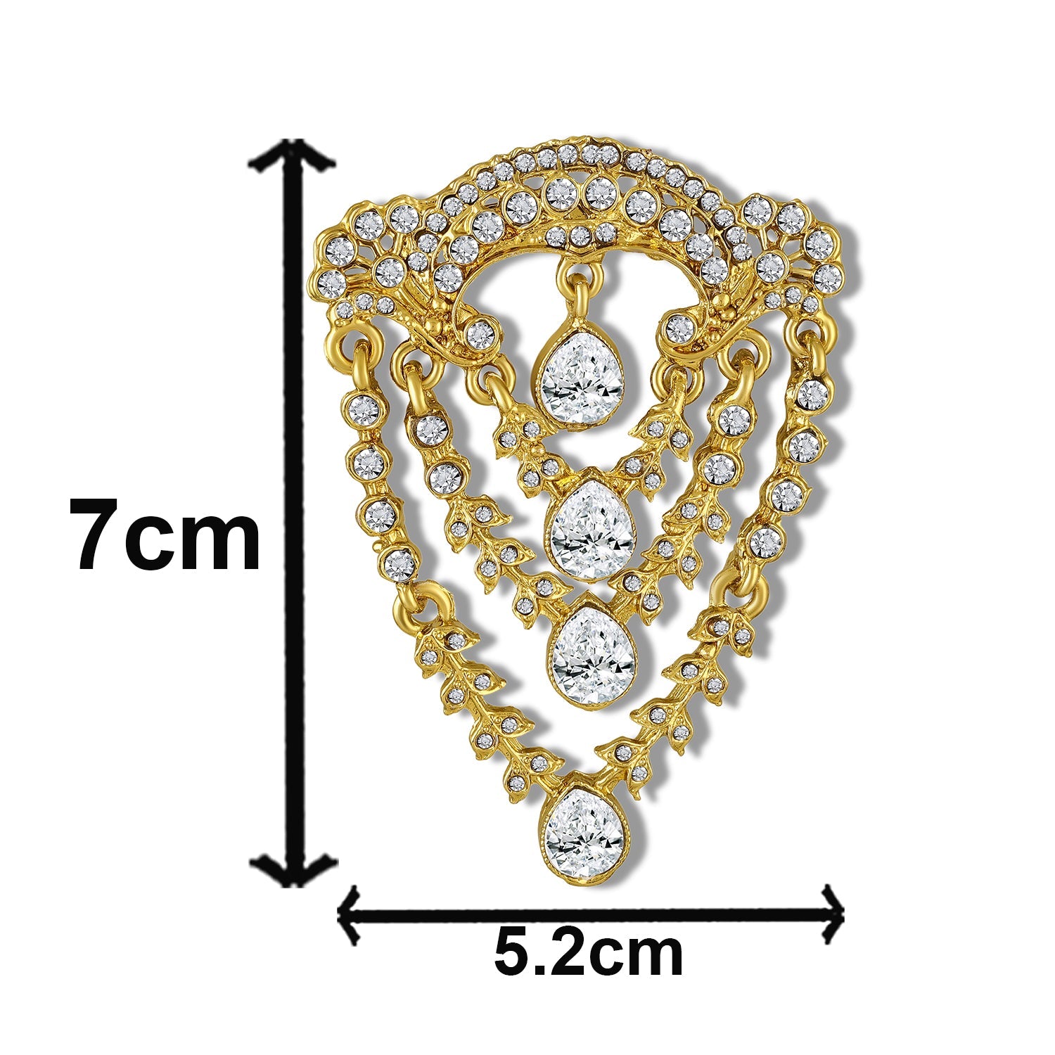 Mahi Regal Cascade Gold-Tone Triple Layered Teardrop Crystal Studded Kurta Sherwani Wedding Brooch for Men (BP1101256GWhi)