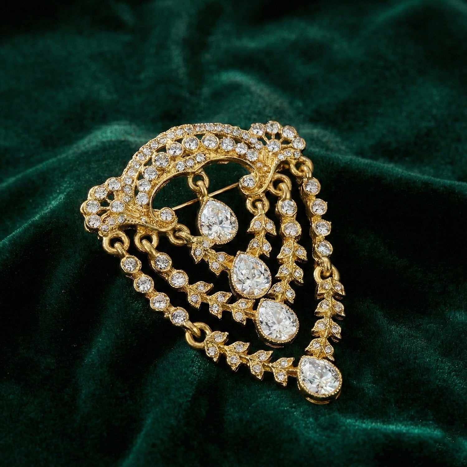 Mahi Regal Cascade Gold-Tone Triple Layered Teardrop Crystal Studded Kurta Sherwani Wedding Brooch for Men (BP1101256GWhi)