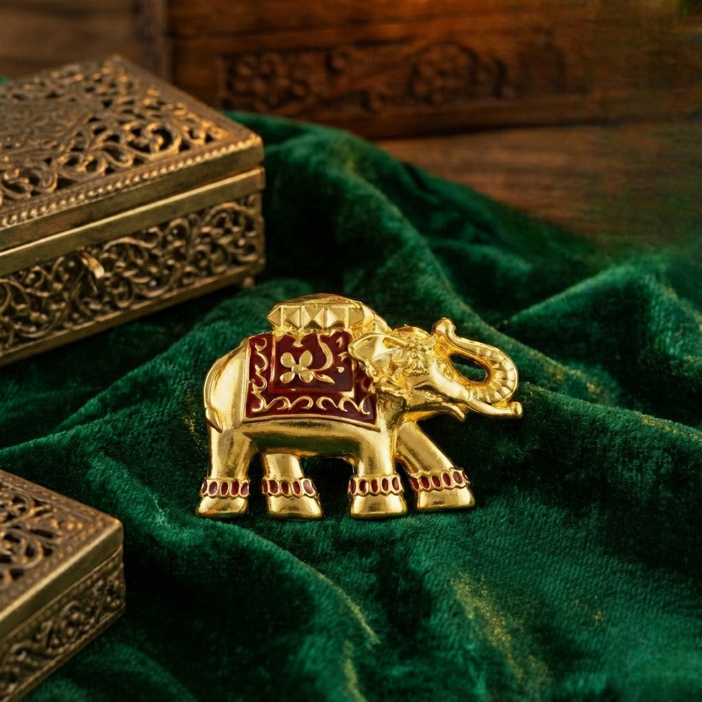 Mahi Gold Toned Royal Elephant-Shaped Unisex Wedding Brooch / Kurta Sherwani with Maroon Enamel Meenakari Work (BP1101257GMar)