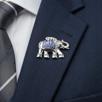 Mahi Silver Tone Royal Elephant-Shaped Unisex Wedding Brooch / Kurta Sherwani with Blue Enamel Meenakari Work (BP1101258RBlu)