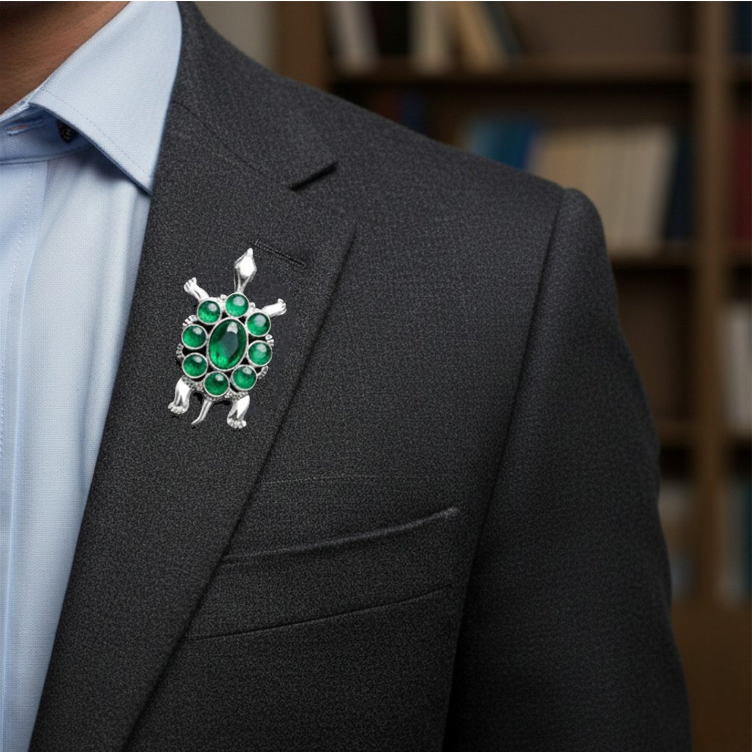 Mahi Green Crystals Stuffed Turtle-Shaped Lapel Pin / Brooch for Mens and Women (BP1101259RGre)