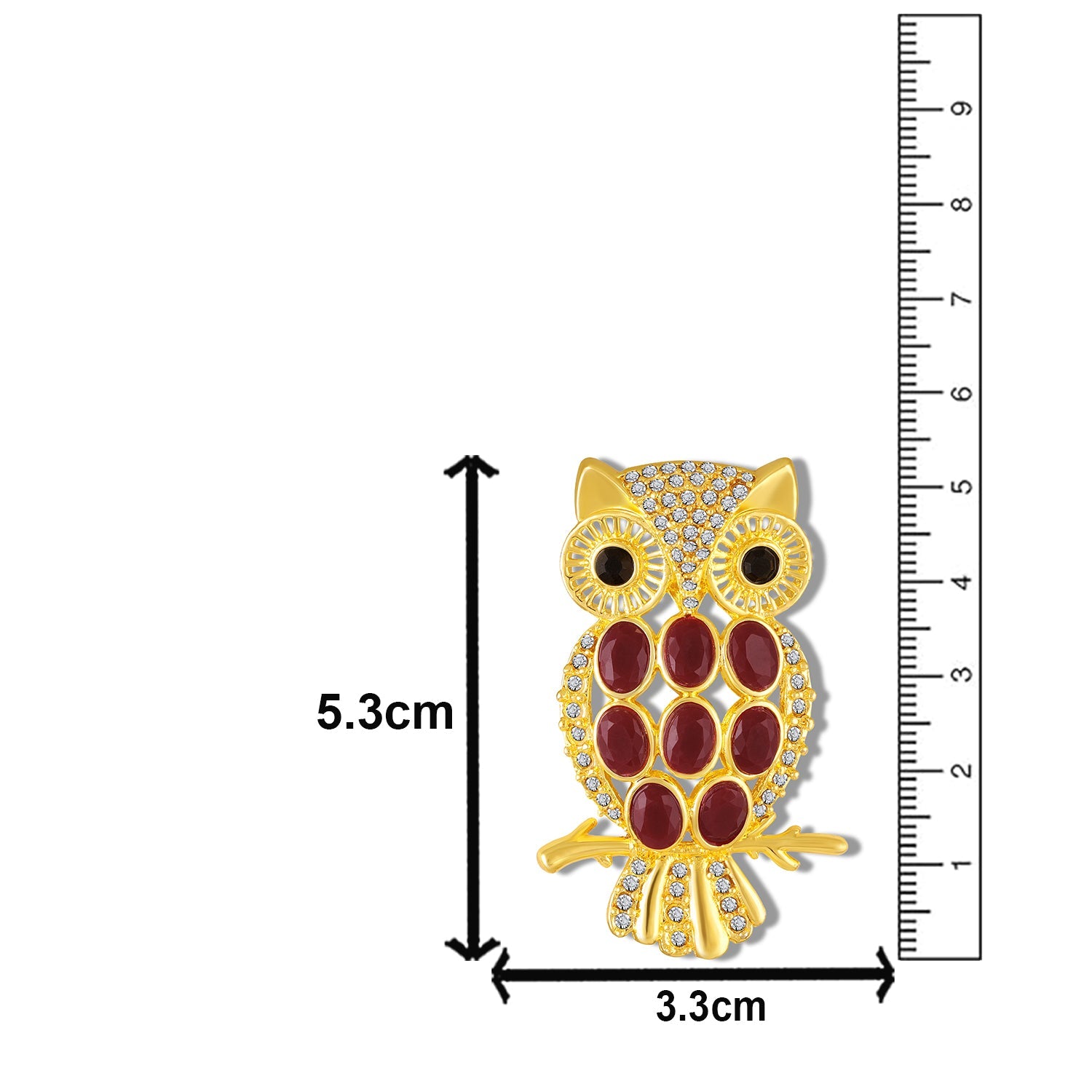 Mahi Gold-Tone Owl-Shaped Lapel Pin / Brooch | Saree Pin / Blazer Pin for Women with Oval Maroon and White Crystal (BP1101260GMar)