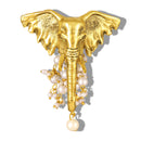 Mahi Gold Toned Elephant-Head -Shaped Pearl Unisex Brooch for Sherwani, Blazer & Saree (BP1101263GWhi)